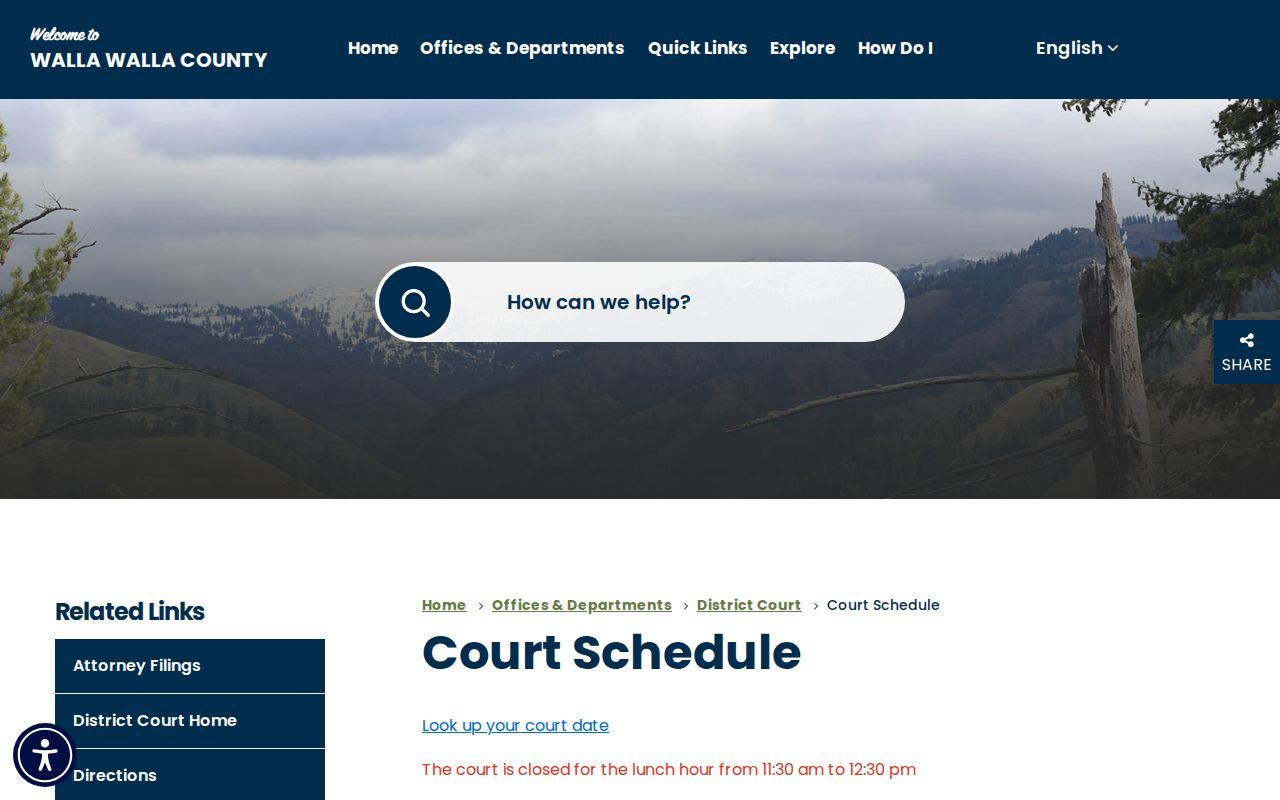Walla Walla County court dates and District Court schedule